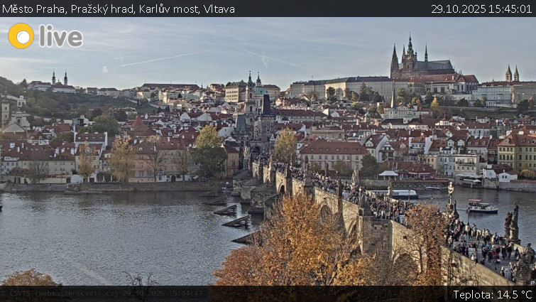 Město Praha - Pražský hrad, Karlův most, Vltava - 29.10.2025 v 15:45 Město Praha - Pražský hrad, Karlův most, Vltava - 29.10.2025 v 15:45