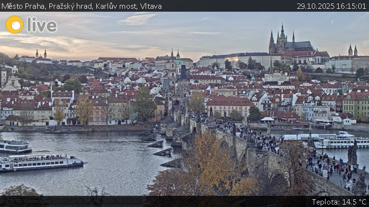 Město Praha - Pražský hrad, Karlův most, Vltava - 29.10.2025 v 16:15 Město Praha - Pražský hrad, Karlův most, Vltava - 29.10.2025 v 16:15