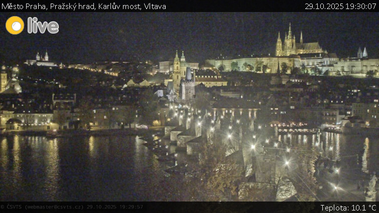 Město Praha - Pražský hrad, Karlův most, Vltava - 29.10.2025 v 19:30 Město Praha - Pražský hrad, Karlův most, Vltava - 29.10.2025 v 19:30
