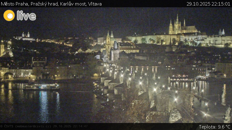 Město Praha - Pražský hrad, Karlův most, Vltava - 29.10.2025 v 22:15 Město Praha - Pražský hrad, Karlův most, Vltava - 29.10.2025 v 22:15