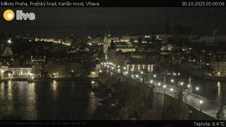 Město Praha - Pražský hrad, Karlův most, Vltava - 30.10.2025 v 05:00 Město Praha - Pražský hrad, Karlův most, Vltava - 30.10.2025 v 05:00