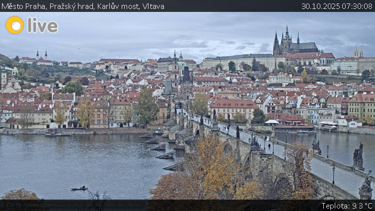 Město Praha - Pražský hrad, Karlův most, Vltava - 30.10.2025 v 07:30 Město Praha - Pražský hrad, Karlův most, Vltava - 30.10.2025 v 07:30