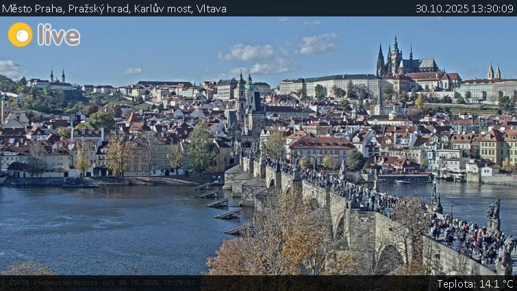 Město Praha - Pražský hrad, Karlův most, Vltava - 30.10.2025 v 13:30 Město Praha - Pražský hrad, Karlův most, Vltava - 30.10.2025 v 13:30