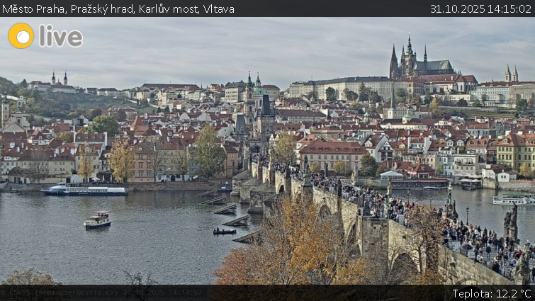 Město Praha - Pražský hrad, Karlův most, Vltava - 31.10.2025 v 14:15 Město Praha - Pražský hrad, Karlův most, Vltava - 31.10.2025 v 14:15