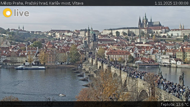 Město Praha - Pražský hrad, Karlův most, Vltava - 1.11.2025 v 13:00 Město Praha - Pražský hrad, Karlův most, Vltava - 1.11.2025 v 13:00
