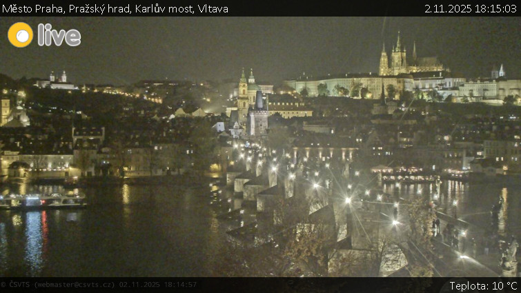 Město Praha - Pražský hrad, Karlův most, Vltava - 2.11.2025 v 18:15 Město Praha - Pražský hrad, Karlův most, Vltava - 2.11.2025 v 18:15