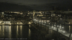 Město Praha - Pražský hrad, Karlův most, Vltava - 13.2.2026 v 01:15 Město Praha - Pražský hrad, Karlův most, Vltava - 13.2.2026 v 01:15