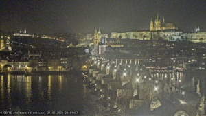 Město Praha - Pražský hrad, Karlův most, Vltava - 27.2.2026 v 20:15 Město Praha - Pražský hrad, Karlův most, Vltava - 27.2.2026 v 20:15