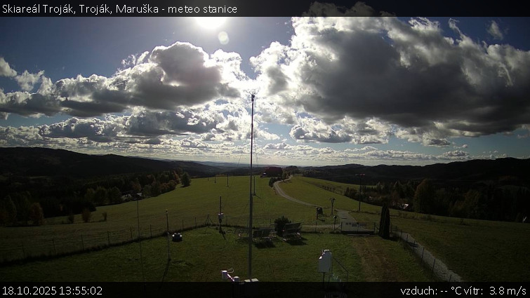 Skiareál Troják - Troják, Maruška - meteo stanice - 18.10.2025 v 13:55 Skiareál Troják - Troják, Maruška - meteo stanice - 18.10.2025 v 13:55