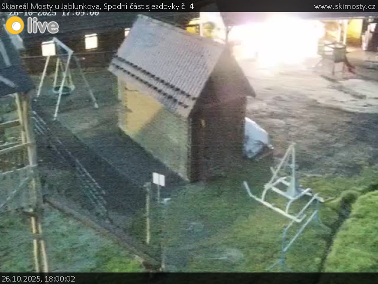 Skiareál Mosty u Jablunkova - Spodní část sjezdovky č. 4 - 26.10.2025 v 18:00 Skiareál Mosty u Jablunkova - Spodní část sjezdovky č. 4 - 26.10.2025 v 18:00