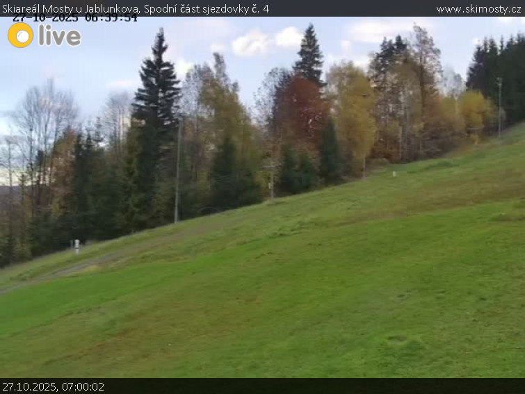 Skiareál Mosty u Jablunkova - Spodní část sjezdovky č. 4 - 27.10.2025 v 07:00 Skiareál Mosty u Jablunkova - Spodní část sjezdovky č. 4 - 27.10.2025 v 07:00