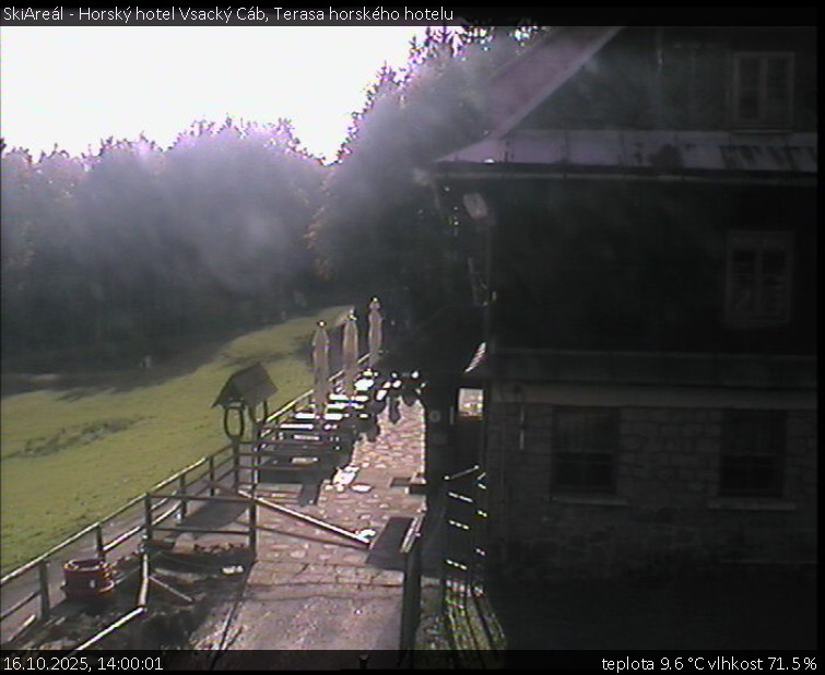 SkiAreál - Horský hotel Vsacký Cáb - Terasa horského hotelu - 16.10.2025 v 14:00 SkiAreál - Horský hotel Vsacký Cáb - Terasa horského hotelu - 16.10.2025 v 14:00