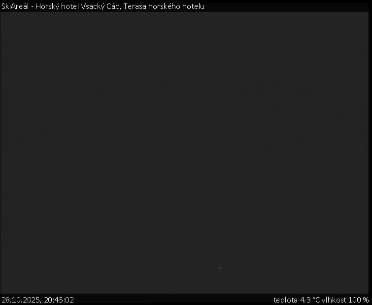 SkiAreál - Horský hotel Vsacký Cáb - Terasa horského hotelu - 28.10.2025 v 20:45 SkiAreál - Horský hotel Vsacký Cáb - Terasa horského hotelu - 28.10.2025 v 20:45