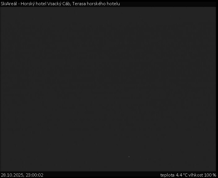SkiAreál - Horský hotel Vsacký Cáb - Terasa horského hotelu - 28.10.2025 v 23:00 SkiAreál - Horský hotel Vsacký Cáb - Terasa horského hotelu - 28.10.2025 v 23:00
