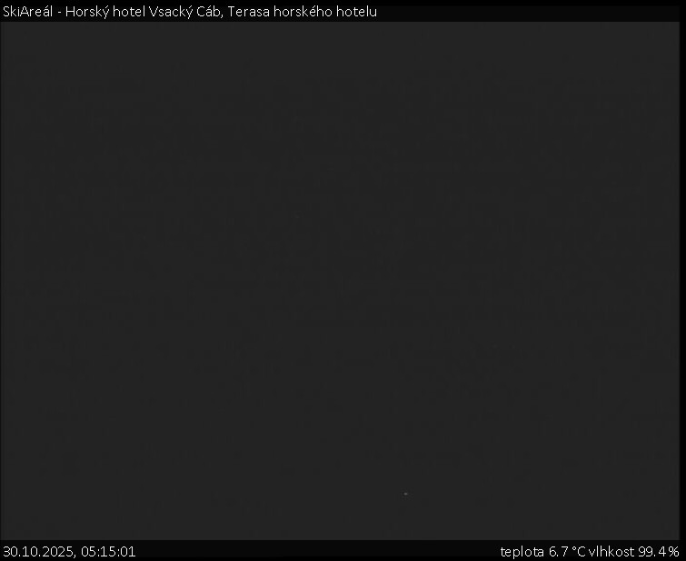 SkiAreál - Horský hotel Vsacký Cáb - Terasa horského hotelu - 30.10.2025 v 05:15 SkiAreál - Horský hotel Vsacký Cáb - Terasa horského hotelu - 30.10.2025 v 05:15
