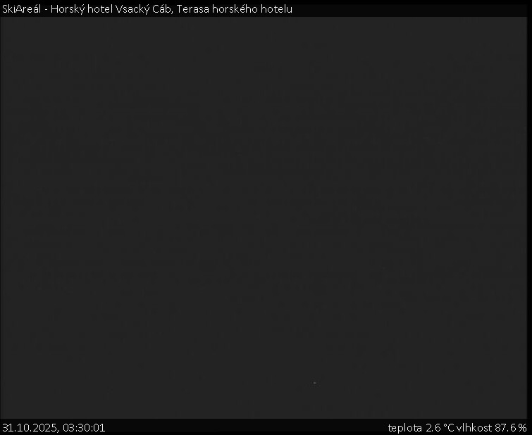 SkiAreál - Horský hotel Vsacký Cáb - Terasa horského hotelu - 31.10.2025 v 03:30 SkiAreál - Horský hotel Vsacký Cáb - Terasa horského hotelu - 31.10.2025 v 03:30