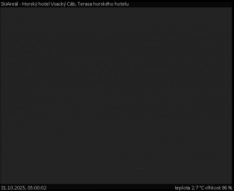 SkiAreál - Horský hotel Vsacký Cáb - Terasa horského hotelu - 31.10.2025 v 05:00 SkiAreál - Horský hotel Vsacký Cáb - Terasa horského hotelu - 31.10.2025 v 05:00