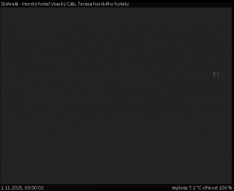 SkiAreál - Horský hotel Vsacký Cáb - Terasa horského hotelu - 1.11.2025 v 03:00 SkiAreál - Horský hotel Vsacký Cáb - Terasa horského hotelu - 1.11.2025 v 03:00