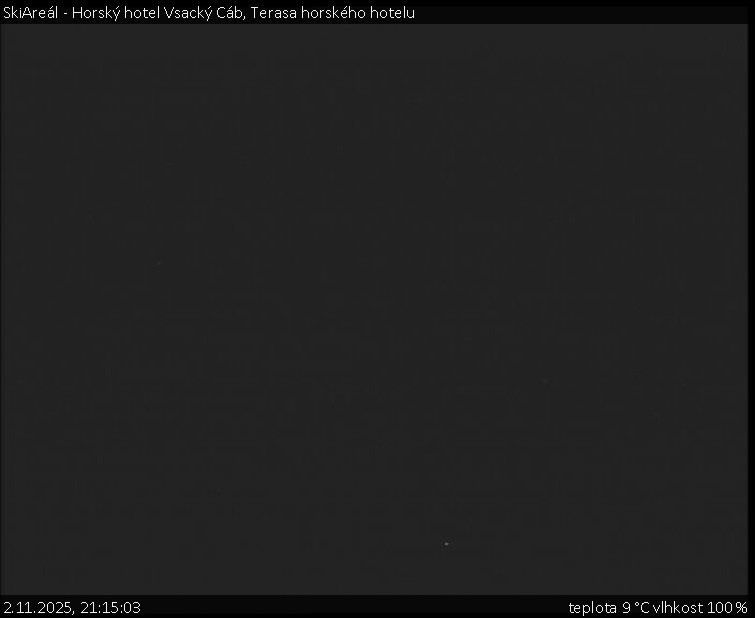 SkiAreál - Horský hotel Vsacký Cáb - Terasa horského hotelu - 2.11.2025 v 21:15 SkiAreál - Horský hotel Vsacký Cáb - Terasa horského hotelu - 2.11.2025 v 21:15