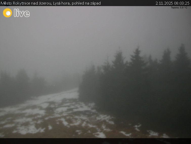 Město Rokytnice nad Jizerou - Lysá hora, pohled na západ - 2.11.2025 v 08:03 Město Rokytnice nad Jizerou - Lysá hora, pohled na západ - 2.11.2025 v 08:03