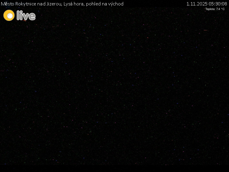 Město Rokytnice nad Jizerou - Lysá hora, pohled na východ - 1.11.2025 v 05:30 Město Rokytnice nad Jizerou - Lysá hora, pohled na východ - 1.11.2025 v 05:30