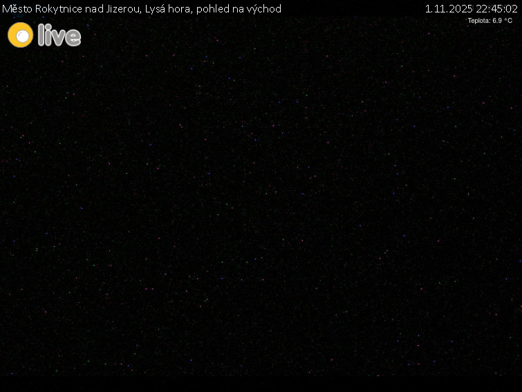 Město Rokytnice nad Jizerou - Lysá hora, pohled na východ - 1.11.2025 v 22:45 Město Rokytnice nad Jizerou - Lysá hora, pohled na východ - 1.11.2025 v 22:45