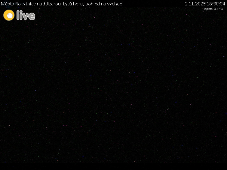 Město Rokytnice nad Jizerou - Lysá hora, pohled na východ - 2.11.2025 v 18:00 Město Rokytnice nad Jizerou - Lysá hora, pohled na východ - 2.11.2025 v 18:00