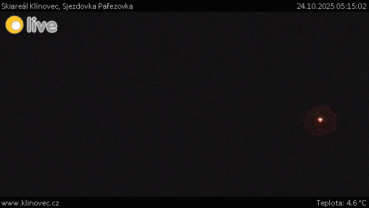 Skiareál Klínovec - Sjezdovka Pařezovka, lanovka CineStar Express - 24.10.2025 v 05:15 Skiareál Klínovec - Sjezdovka Pařezovka, lanovka CineStar Express - 24.10.2025 v 05:15