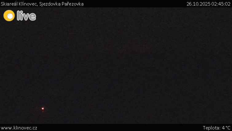 Skiareál Klínovec - Sjezdovka Pařezovka, lanovka CineStar Express - 26.10.2025 v 02:45 Skiareál Klínovec - Sjezdovka Pařezovka, lanovka CineStar Express - 26.10.2025 v 02:45