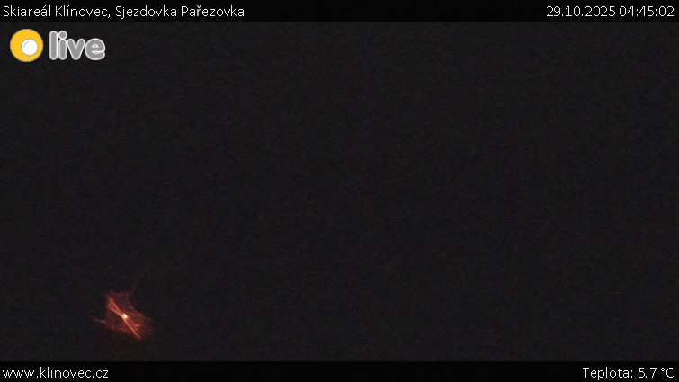 Skiareál Klínovec - Sjezdovka Pařezovka, lanovka CineStar Express - 29.10.2025 v 04:45 Skiareál Klínovec - Sjezdovka Pařezovka, lanovka CineStar Express - 29.10.2025 v 04:45