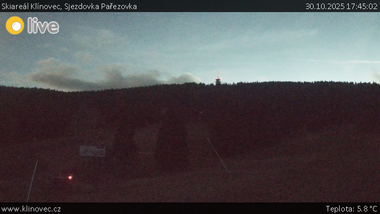 Skiareál Klínovec - Sjezdovka Pařezovka, lanovka CineStar Express - 30.10.2025 v 17:45 Skiareál Klínovec - Sjezdovka Pařezovka, lanovka CineStar Express - 30.10.2025 v 17:45