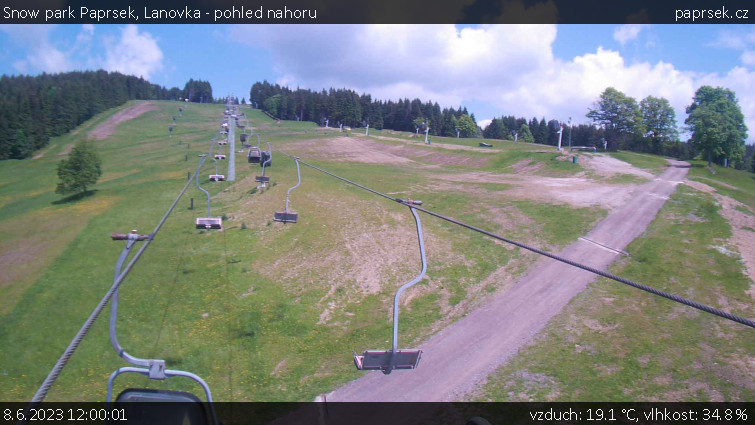 Snow park Paprsek - Lanovka - pohled nahoru - 8.6.2023 v 12:00