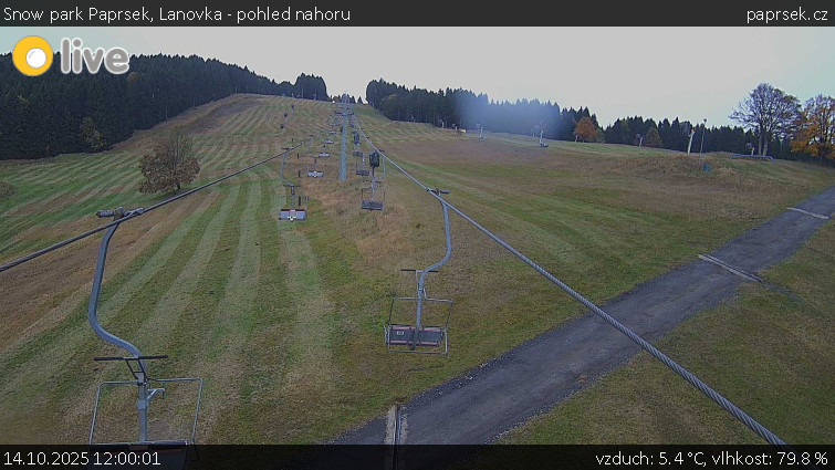 Snow park Paprsek - Lanovka - pohled nahoru - 14.10.2025 v 12:00 Snow park Paprsek - Lanovka - pohled nahoru - 14.10.2025 v 12:00