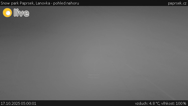 Snow park Paprsek - Lanovka - pohled nahoru - 17.10.2025 v 05:00 Snow park Paprsek - Lanovka - pohled nahoru - 17.10.2025 v 05:00