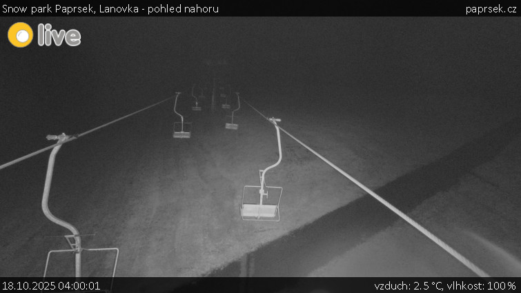Snow park Paprsek - Lanovka - pohled nahoru - 18.10.2025 v 04:00 Snow park Paprsek - Lanovka - pohled nahoru - 18.10.2025 v 04:00