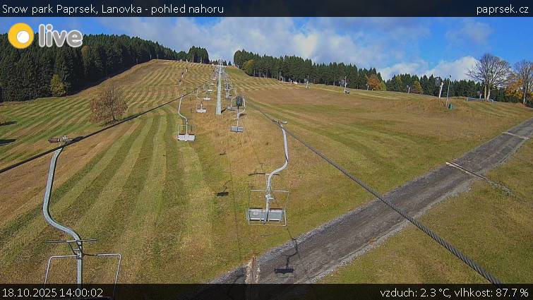 Snow park Paprsek - Lanovka - pohled nahoru - 18.10.2025 v 14:00 Snow park Paprsek - Lanovka - pohled nahoru - 18.10.2025 v 14:00