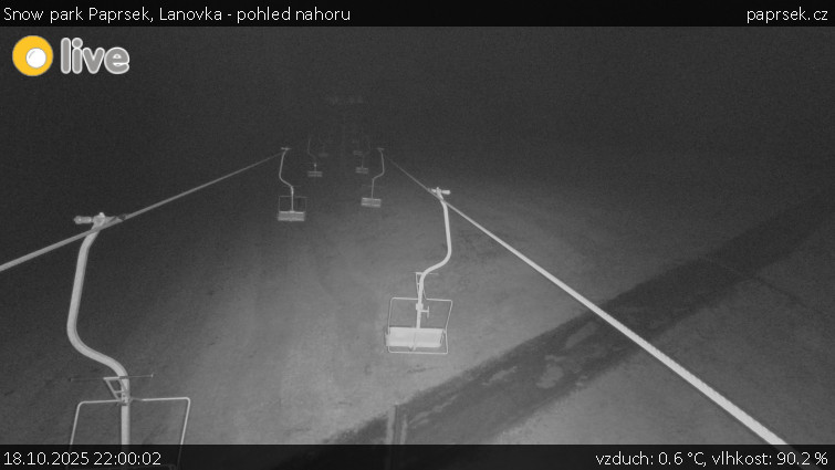 Snow park Paprsek - Lanovka - pohled nahoru - 18.10.2025 v 22:00 Snow park Paprsek - Lanovka - pohled nahoru - 18.10.2025 v 22:00