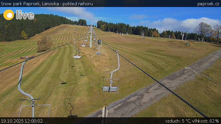 Snow park Paprsek - Lanovka - pohled nahoru - 19.10.2025 v 12:00 Snow park Paprsek - Lanovka - pohled nahoru - 19.10.2025 v 12:00