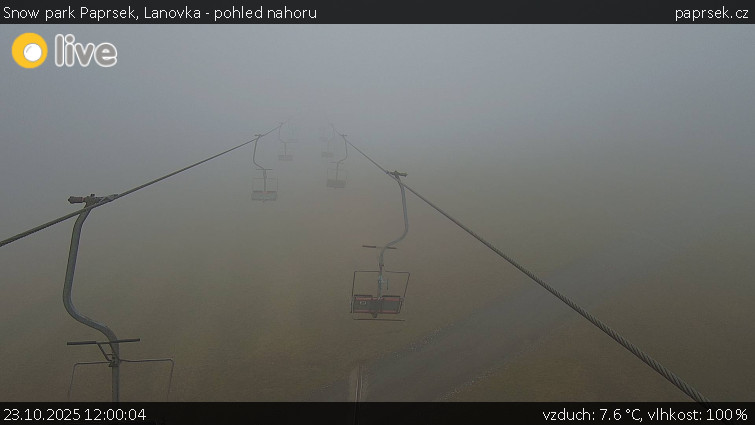 Snow park Paprsek - Lanovka - pohled nahoru - 23.10.2025 v 12:00 Snow park Paprsek - Lanovka - pohled nahoru - 23.10.2025 v 12:00