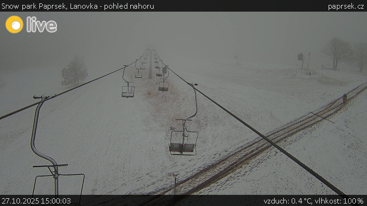 Snow park Paprsek - Lanovka - pohled nahoru - 27.10.2025 v 15:00 Snow park Paprsek - Lanovka - pohled nahoru - 27.10.2025 v 15:00