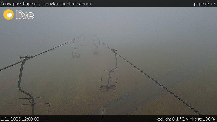 Snow park Paprsek - Lanovka - pohled nahoru - 1.11.2025 v 12:00 Snow park Paprsek - Lanovka - pohled nahoru - 1.11.2025 v 12:00