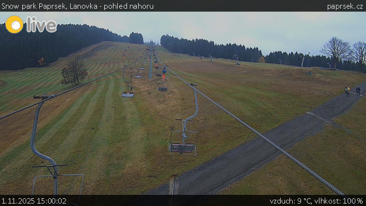 Snow park Paprsek - Lanovka - pohled nahoru - 1.11.2025 v 15:00 Snow park Paprsek - Lanovka - pohled nahoru - 1.11.2025 v 15:00