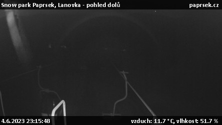 Snow park Paprsek - Lanovka - pohled dolů - 4.6.2023 v 23:15