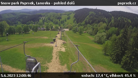Snow park Paprsek - Lanovka - pohled dolů - 5.6.2023 v 12:00