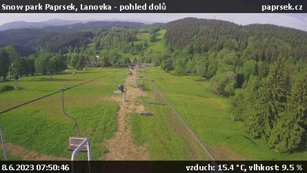 Snow park Paprsek - Lanovka - pohled dolů - 8.6.2023 v 07:50