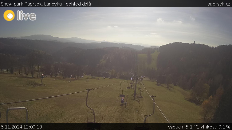 Snow park Paprsek - Lanovka - pohled dolů - 5.11.2024 v 12:00 Snow park Paprsek - Lanovka - pohled dolů - 5.11.2024 v 12:00