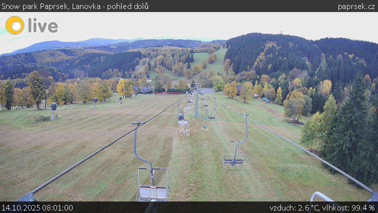 Snow park Paprsek - Lanovka - pohled dolů - 14.10.2025 v 08:01 Snow park Paprsek - Lanovka - pohled dolů - 14.10.2025 v 08:01