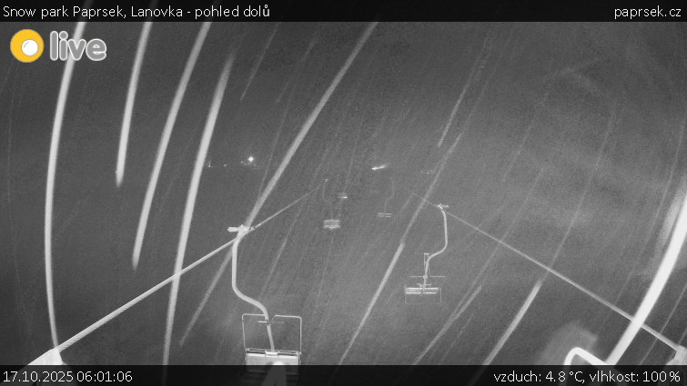 Snow park Paprsek - Lanovka - pohled dolů - 17.10.2025 v 06:01 Snow park Paprsek - Lanovka - pohled dolů - 17.10.2025 v 06:01