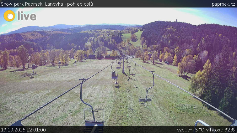 Snow park Paprsek - Lanovka - pohled dolů - 19.10.2025 v 12:01 Snow park Paprsek - Lanovka - pohled dolů - 19.10.2025 v 12:01
