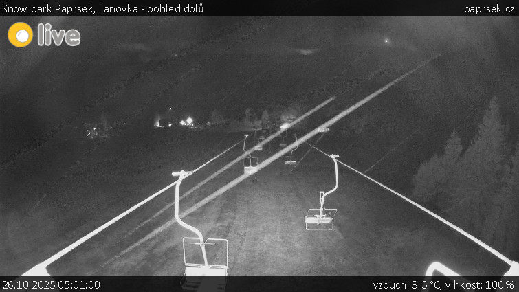 Snow park Paprsek - Lanovka - pohled dolů - 26.10.2025 v 05:01 Snow park Paprsek - Lanovka - pohled dolů - 26.10.2025 v 05:01